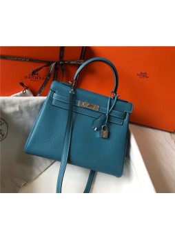 Her.mes Kelly 25/28/32cm Retourne Bag Togo Leather In Agate Blue WAX High